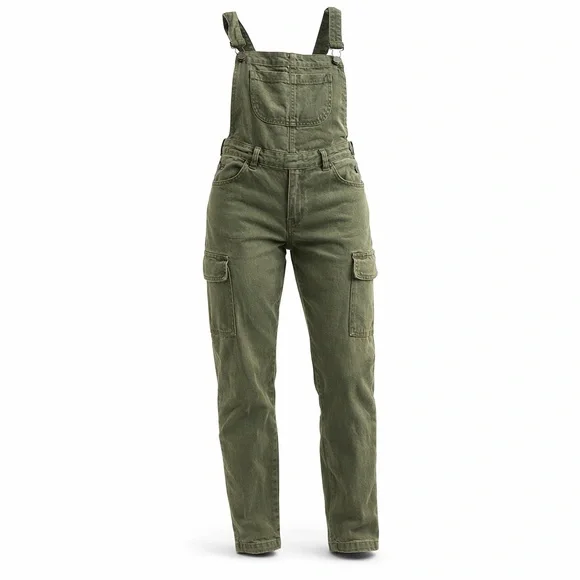 Kendall + Kylie Women’s Olive Green Cargo Overalls With Utility Pocket Size 25 - Picture 1 of 9